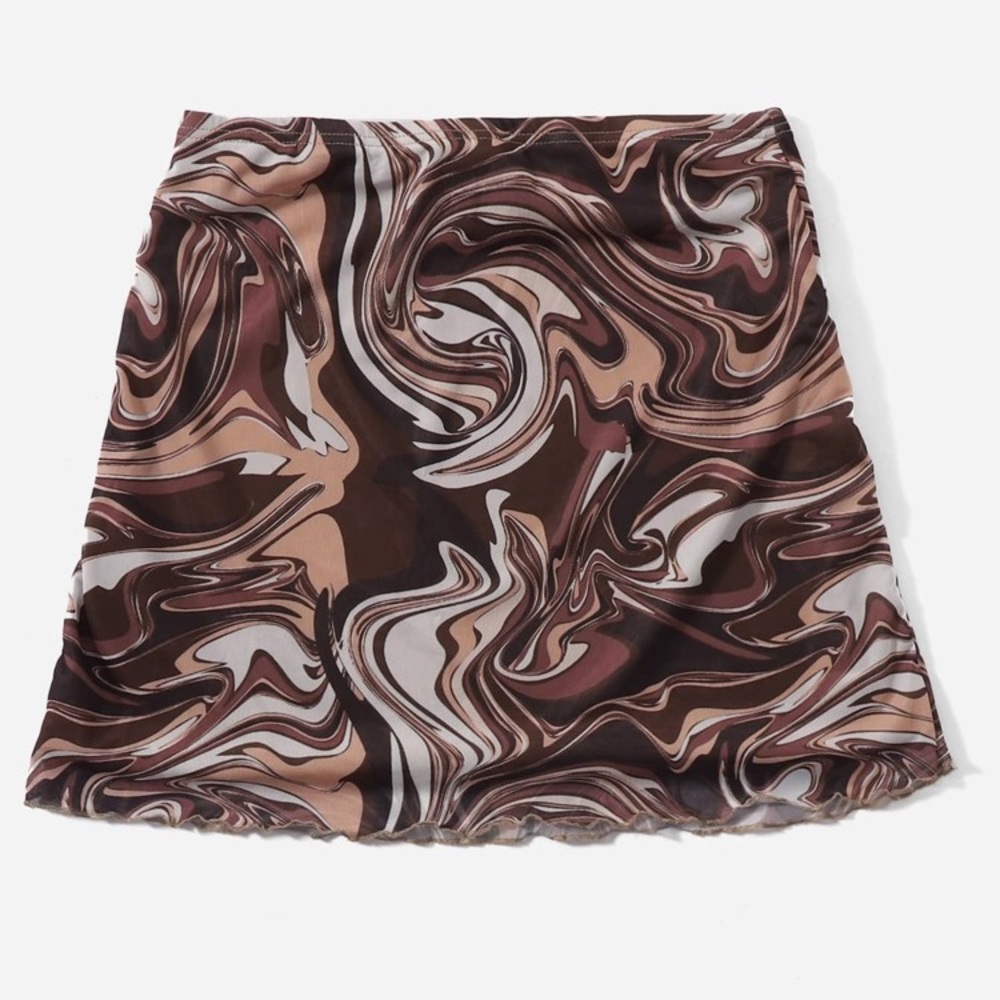 Marble print lettuce trim skirt